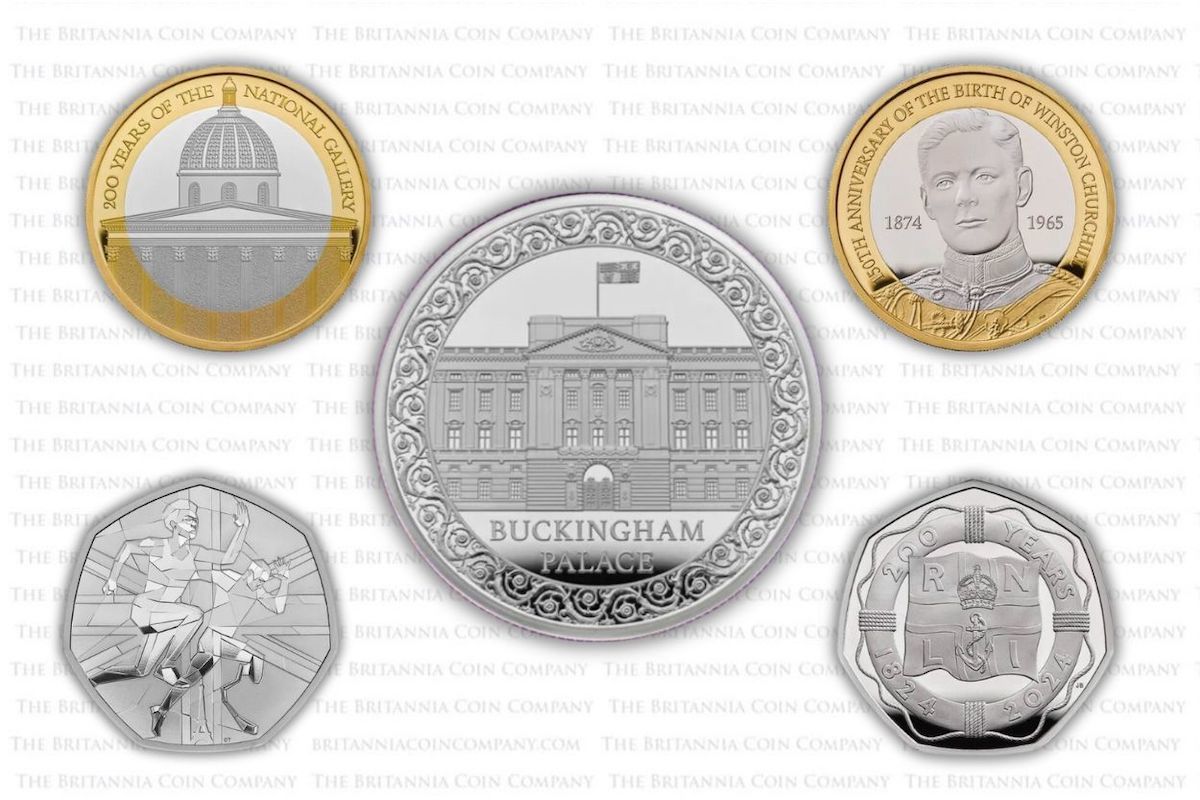 The five new commemorative coins included in 2024 UK Annual Sets from The Royal Mint including the RNLI 50p.