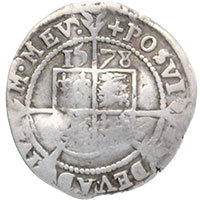 1578 Elizabeth I Hammered Silver Threepence mm ‘Greek cross’ Reverse @200