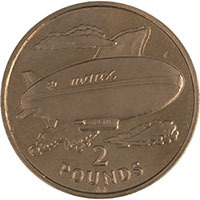 1989 Isle Of Man Blimp Circulated Two Pound Coin Thumbnail