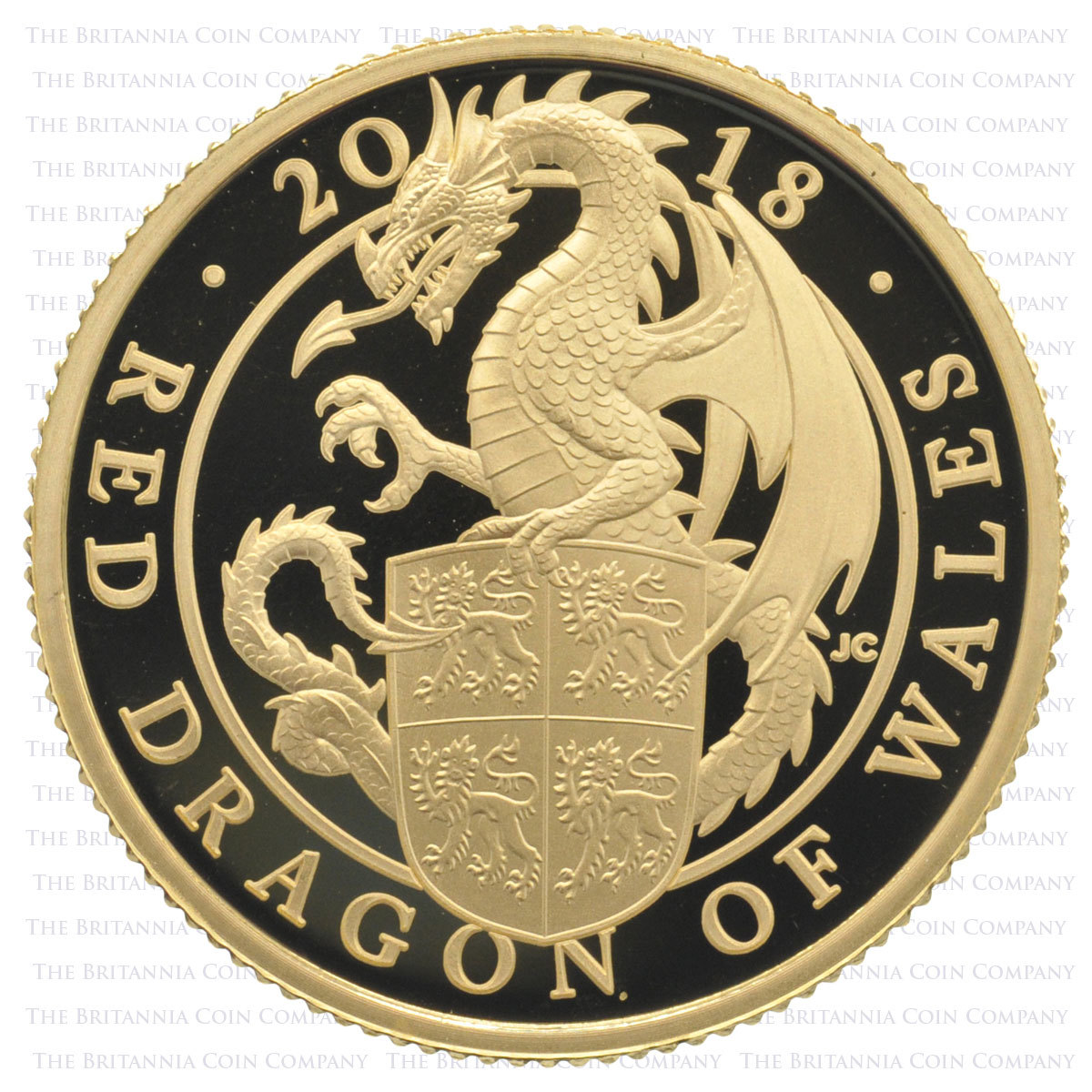 UK18QDQO 2018 Queen’s Beasts Red Dragon of Wales 1/4 Ounce Gold Proof Reverse