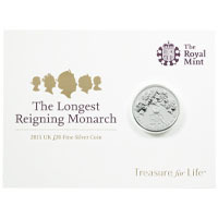UK1520RM 2015 Longest Reigning Monarch Twenty Pound Silver Brilliant Uncirculated Coin In Folder Thumbnail