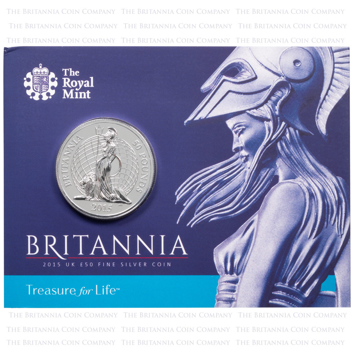 UK15BR50 2015 Britannia Fifty Pound Silver Brilliant Uncirculated Coin In Folder