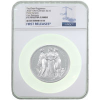 UK20WW10S 2020 Great Engravers Three Graces Ten Ounce Silver Proof Coin NGC Graded PF 70 Ultra Cameo First Releases Thumbnail