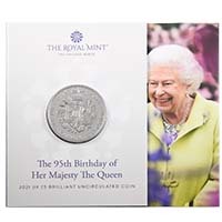 UK2195BU 2021 Queen Elizabeth II 95th Birthday Five Pound Crown Brilliant Uncirculated Coin In Folder Thumbnail