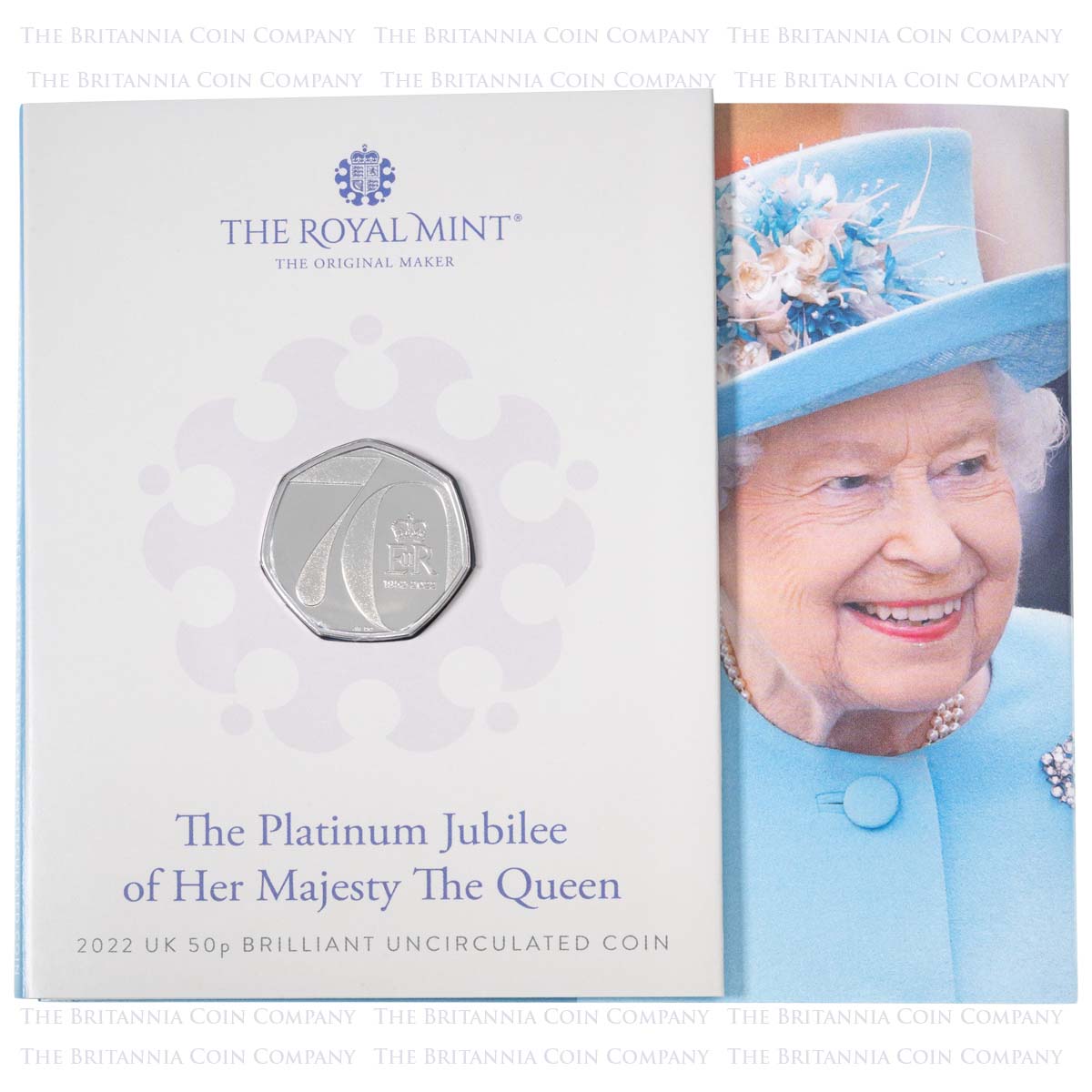 UK22P5BU 2022 Queen Elizabeth II Platinum Jubilee Fifty Pence Brilliant Uncirculated Coin In Folder Packaging