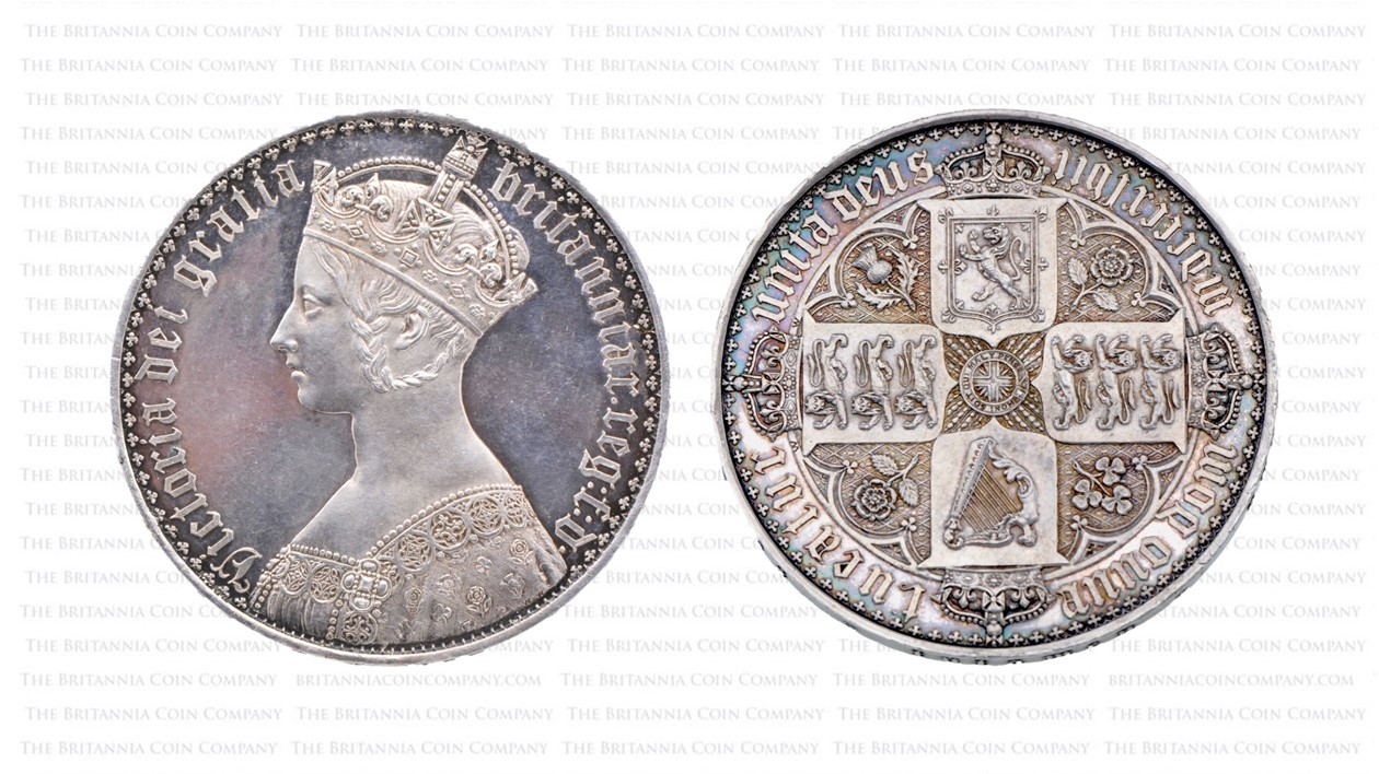 A stunning 1847 Gothic Crown, photographed before it was graded PR62DCAM by PCGS.v
