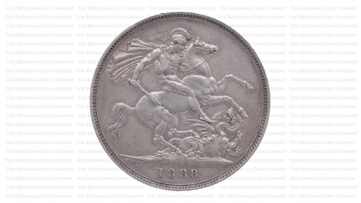 George and the Dragon on an 1888 Queen Victoria Silver Crown with a wide date variation.