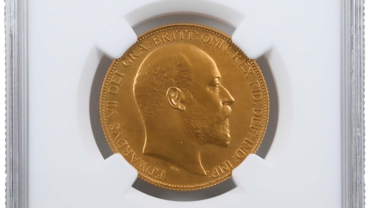 King Edward VII as he appears on an NGC graded 1902 Double Sovereign.