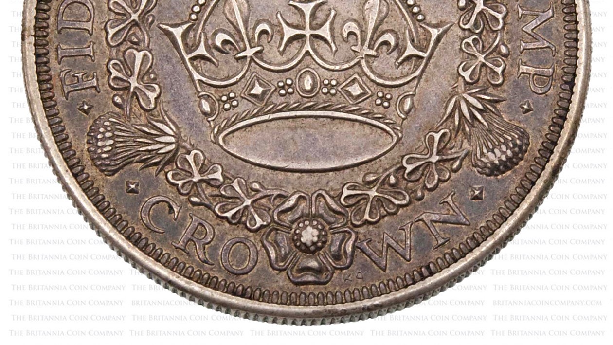 Close up of the reverse of a 1932 silver Wreath Crown.