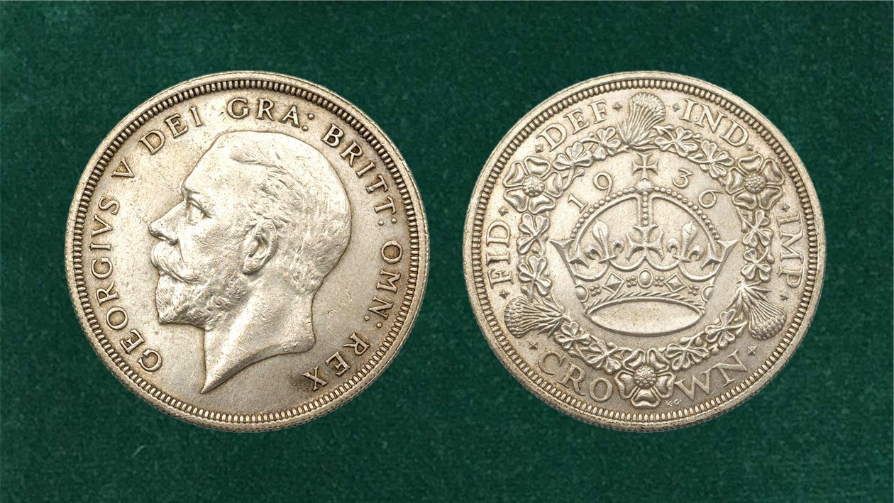 A 1936 George V Wreath Crown: the final coin in this series.