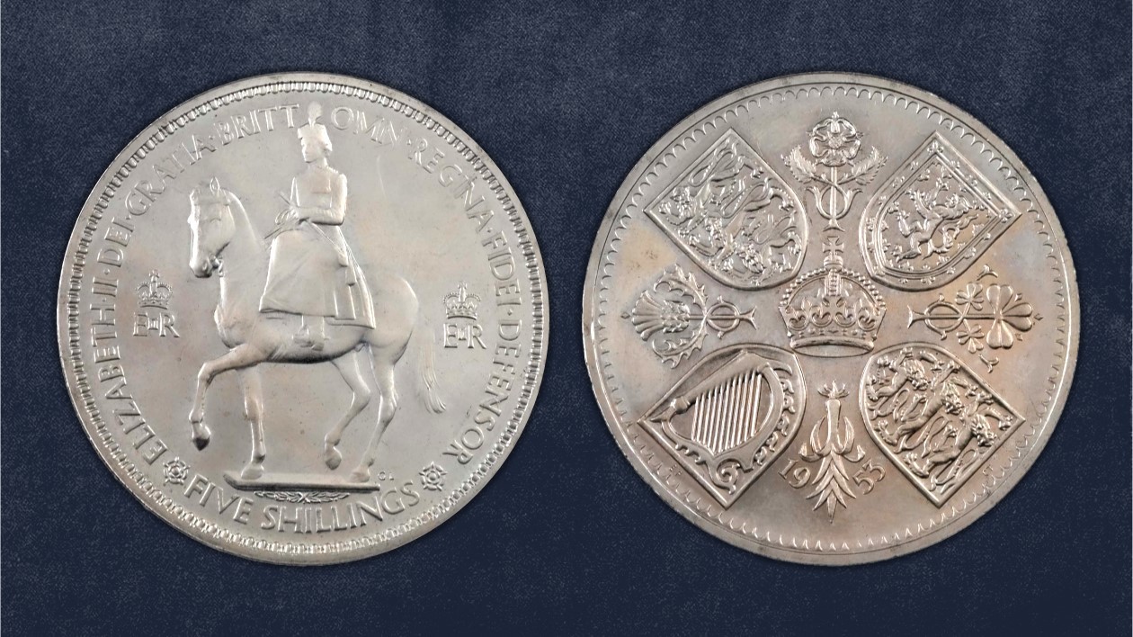 Obverse and reverse of a 1953 Elizabeth II coronation Crown.