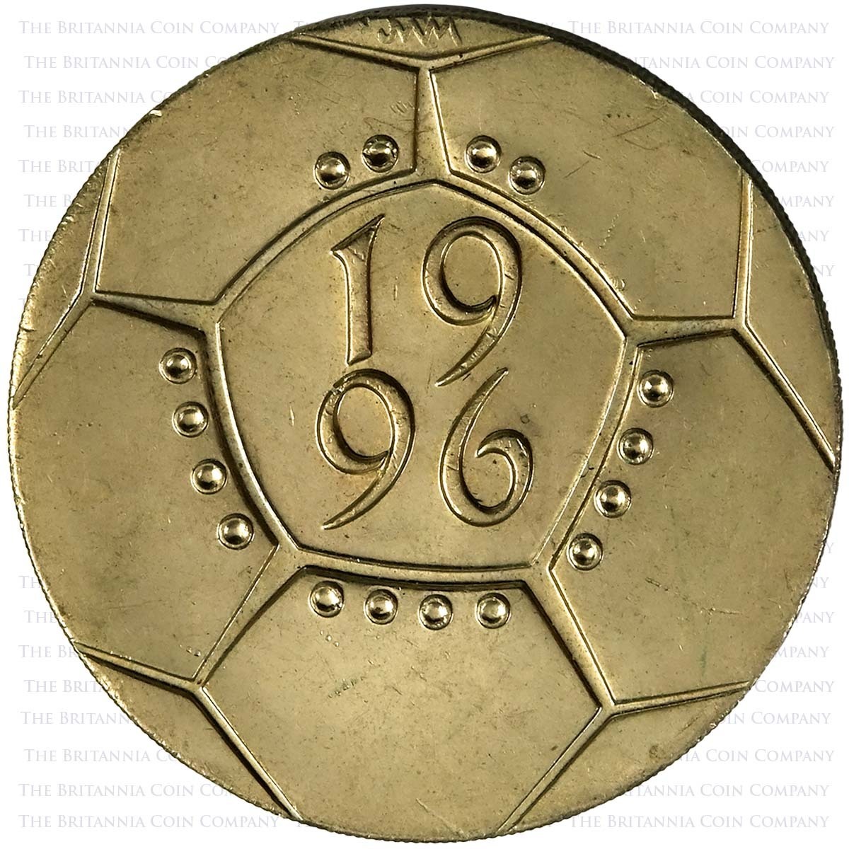 The final single-metal £2 issued in the UK was this 1996 coin in the shape of a football. In this year, England hosted the UEFA European Championship. The England team didn't win Euro 96 and haven't taken home the trophy yet but that hasn't stopped this c