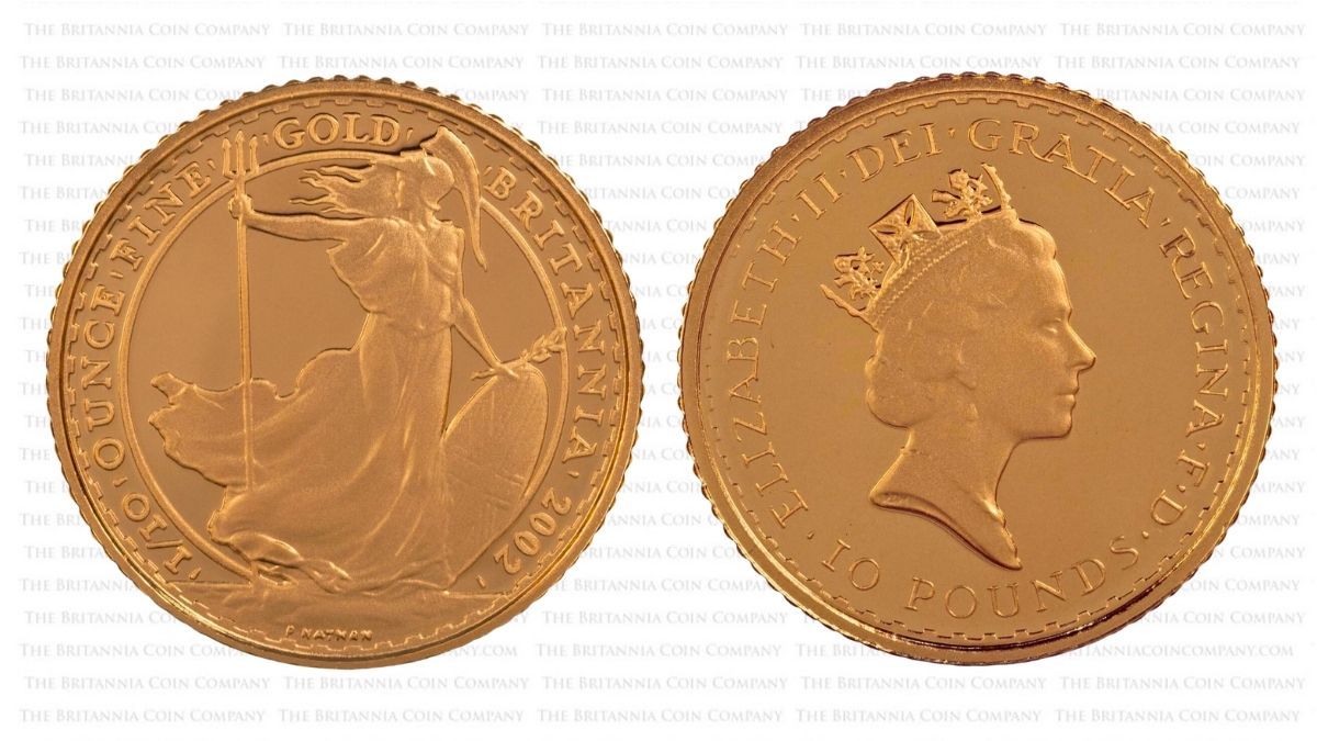 A small number of 2002 tenth-ounce gold proof Britannias were struck with the wrong portrait of Queen Elizabeth II, creating a rare mule error coin.