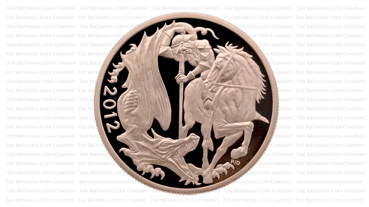 A reinterpretation of Pistrucci's George and the Dragon motif by British sculptor Paul Day on the 2012 Sovereign.