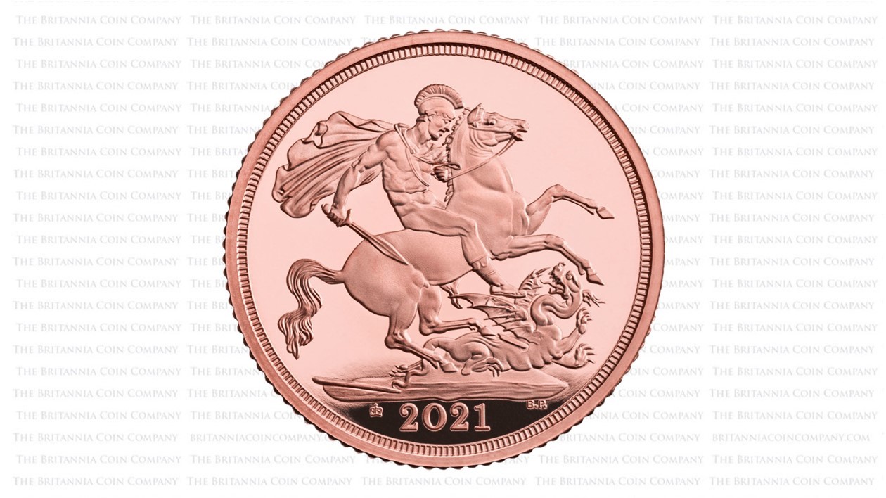 George and the Dragon on the 2021 Gold Proof Sovereign, minted to celebrate the Queen's 95th birthday.