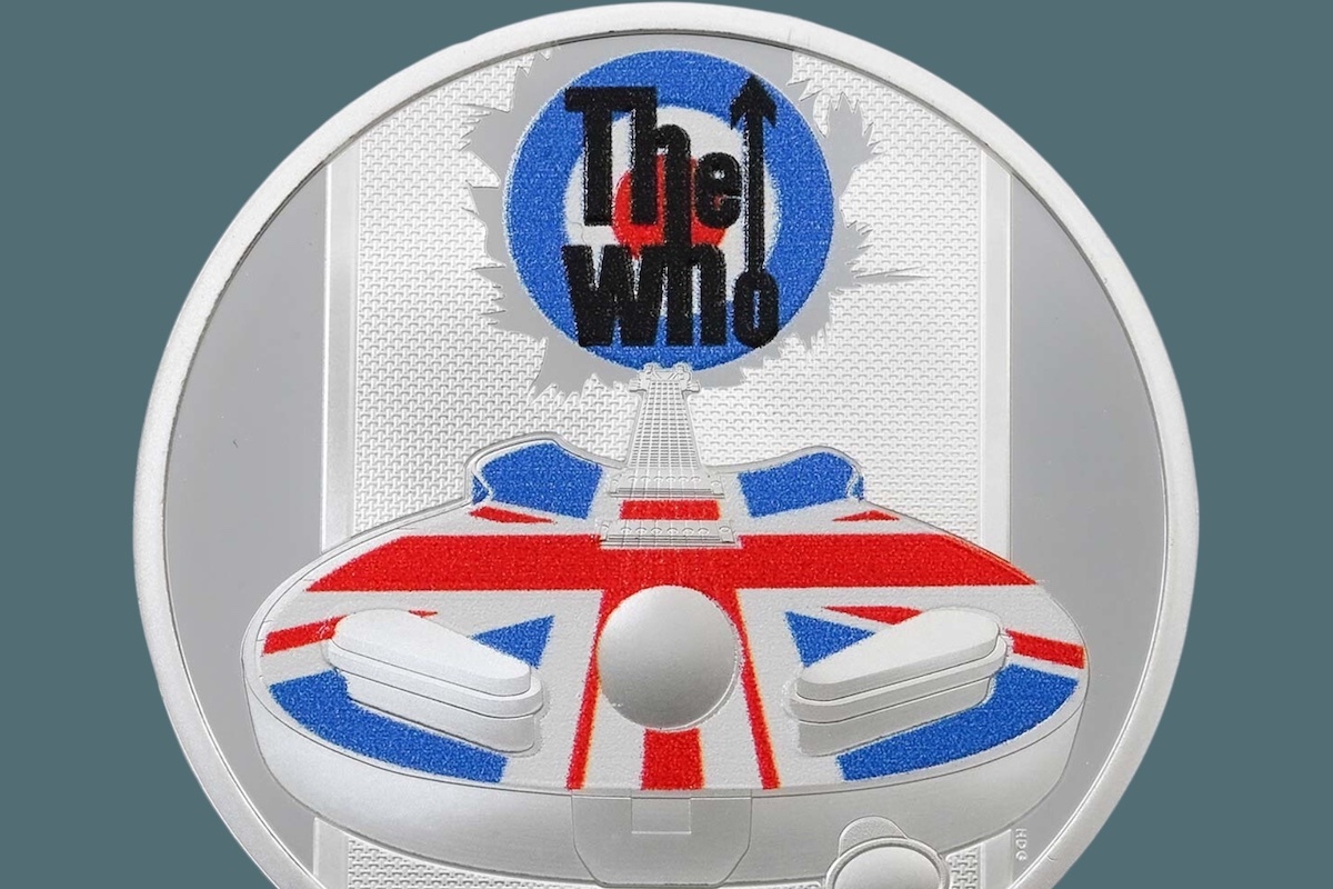 One ounce silver proof coins in the 2021 The Who collection feature colour printed detail.