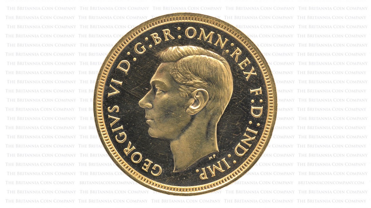 Humphrey Paget's seminal portrait of George VI as it appears on the obverse of a 1937 King George VI Gold Proof Sovereign.