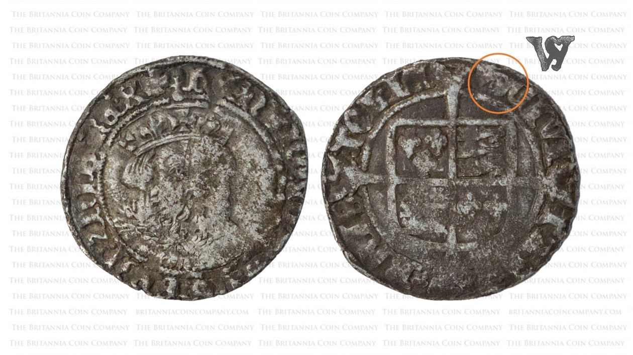Obverse and reverse of  1544-1547 Henry VIII Hammered Silver Groat MM WS Bristol.