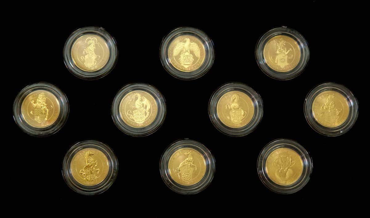 This 2021 Queen’s Beasts 10 Coin Quarter Ounce Gold Proof Set was released to mark the end of the series and features all ten heraldic designs.