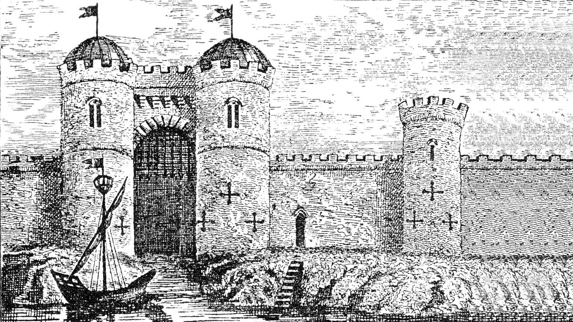 The Norman castle that housed the Tudor mint of Bristol was levelled in the 1650s. From a nineteenth century publication on the city.