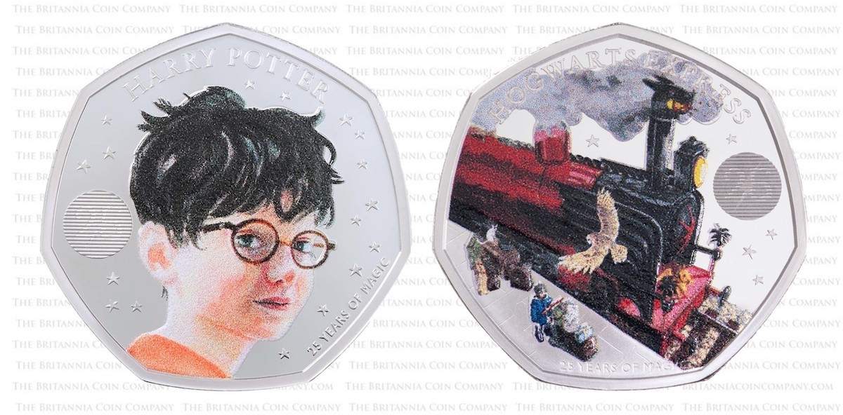 The first releases in the 25 Years of Magic collection featured Harry Potter and the Hogwarts Express, shown here in colour-printed silver proof.