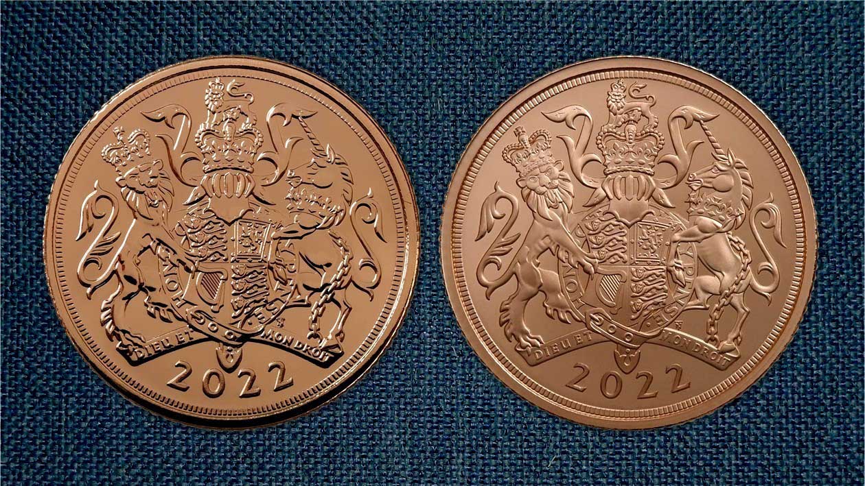 The same designs appear on 2022 proof and bullion Sovereigns but the finish is quite different.