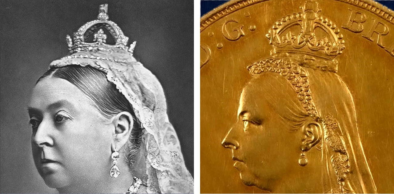 Victoria really did wear a tiny crown and veil, as shown in the Jubilee Head portrait.