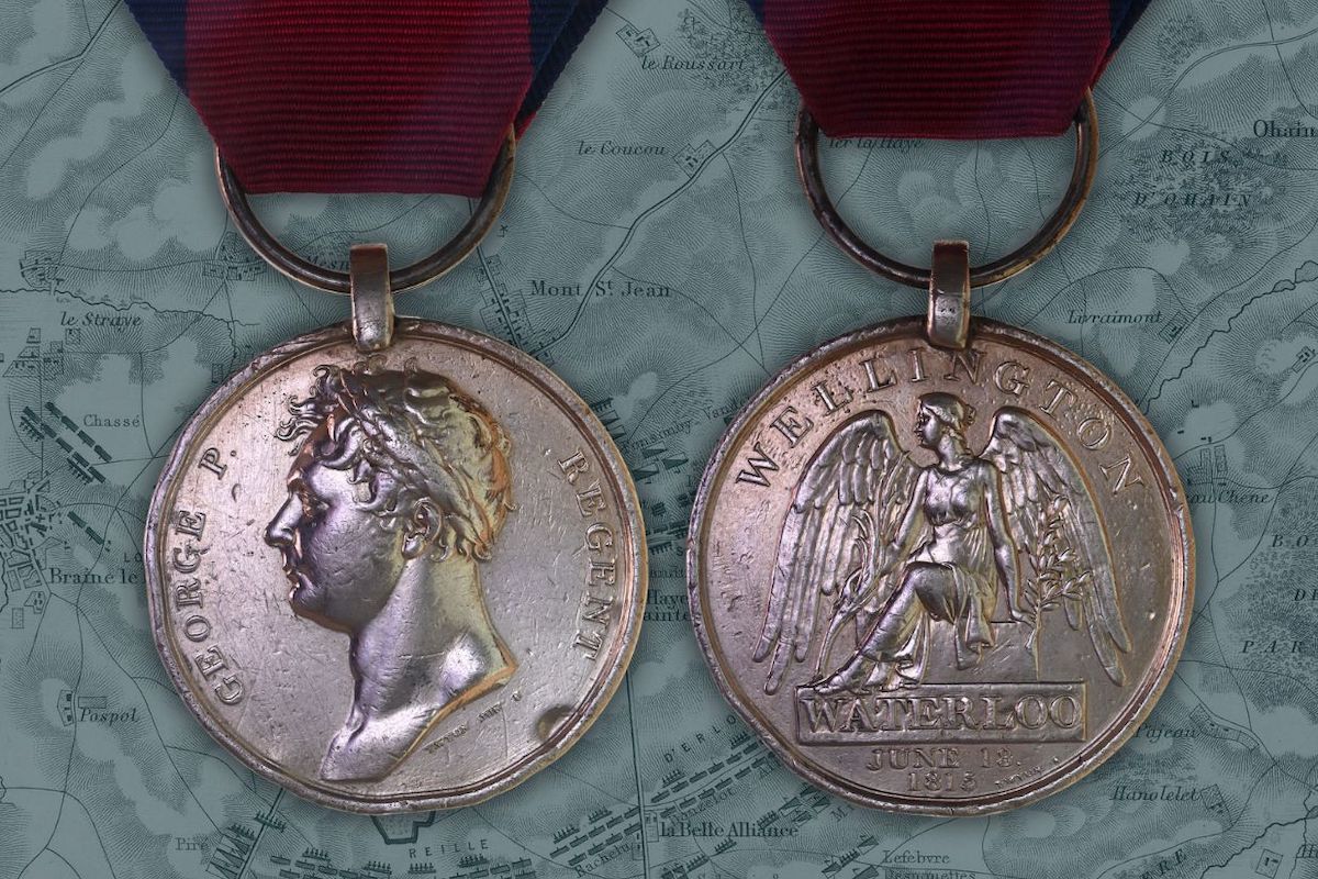 A portrait of the Prince Regent, later George IV, and the winged figure of Victory feature on the Waterloo Medal, the latter inspired by an ancient Greek coin. Credit: RWB Auctions.