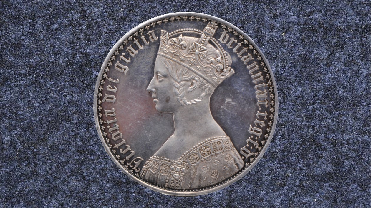 Image of the obverse of an 1847 Gothic Crown.