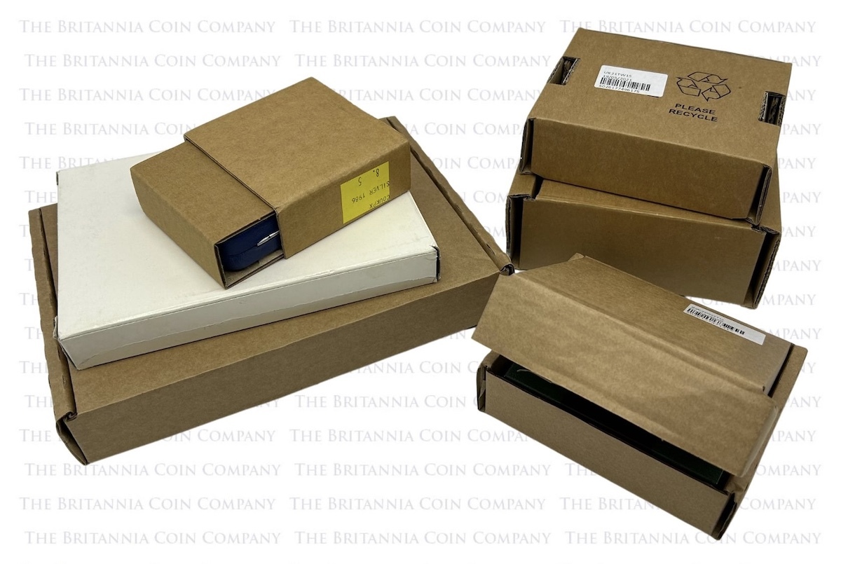 These plain, protective cardboard boxes are not always included with pre-owned coins.