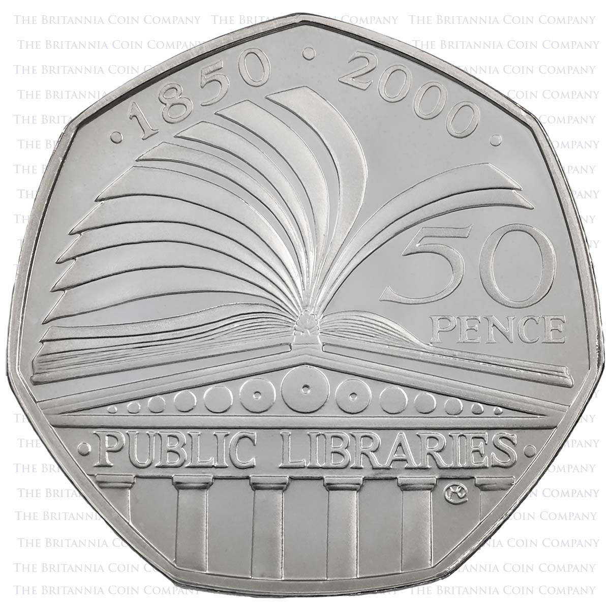 UKPLSP 2000 Public Libraries Act 50p Silver Proof Reverse