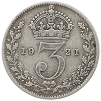 1921 Threepence George V Silver Coin Thumbnail
