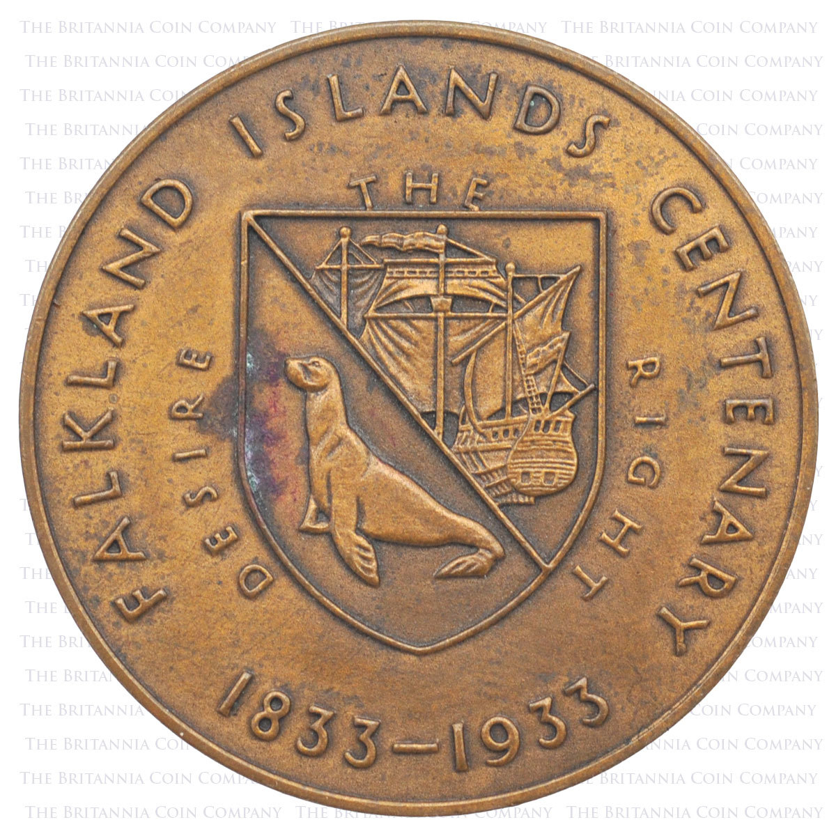 1933 Falklands Bronze Centenary Medal Reverse