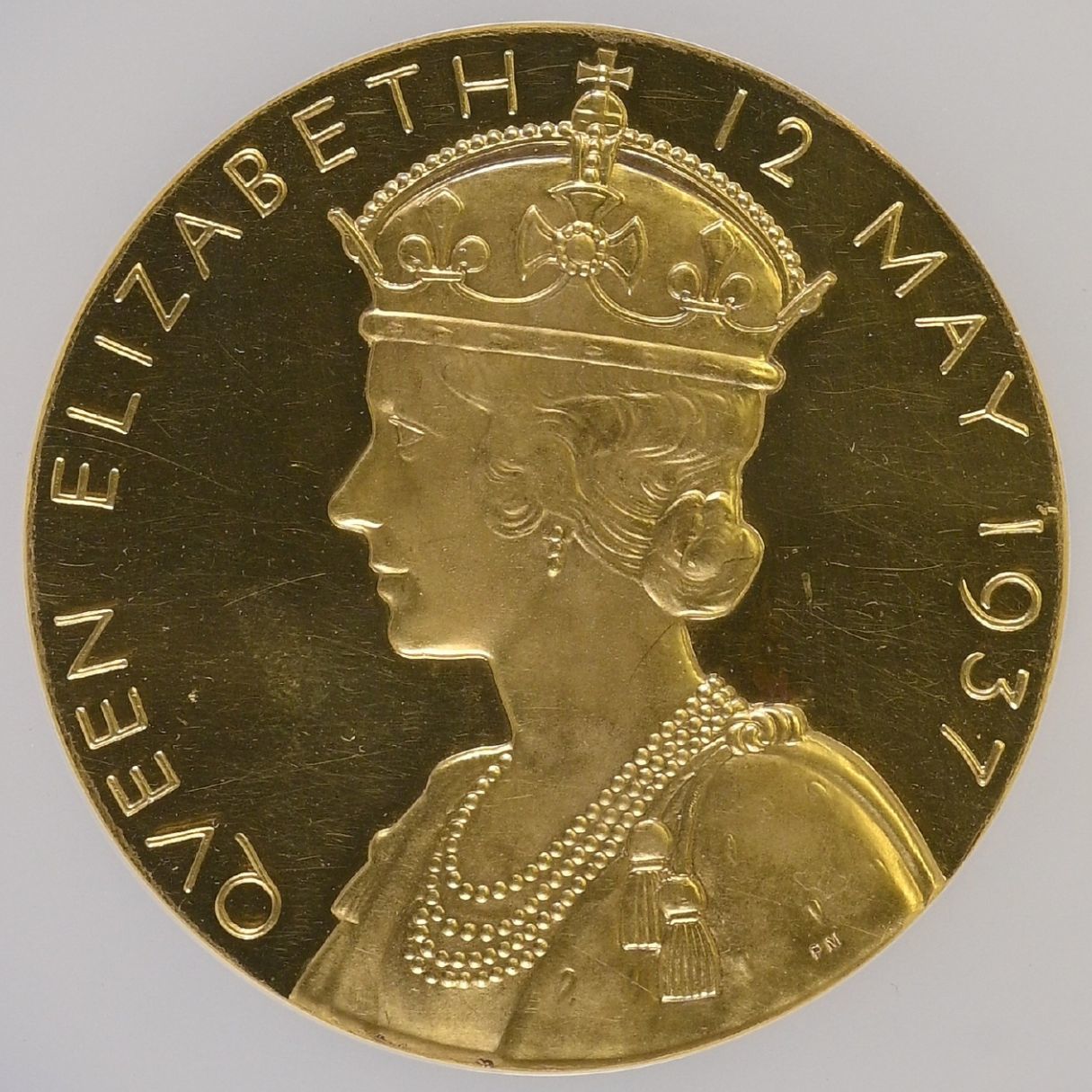 1937 George VI Coronation Large Gold Medal NGC Graded MS 62 Reverse