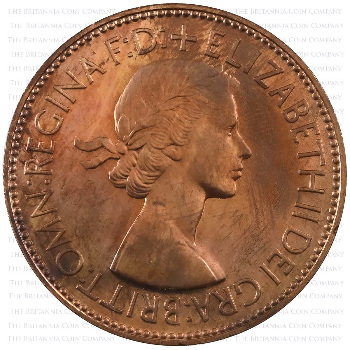 1953 Elizabeth II Coronation Proof Specimen Set Penny Obverse