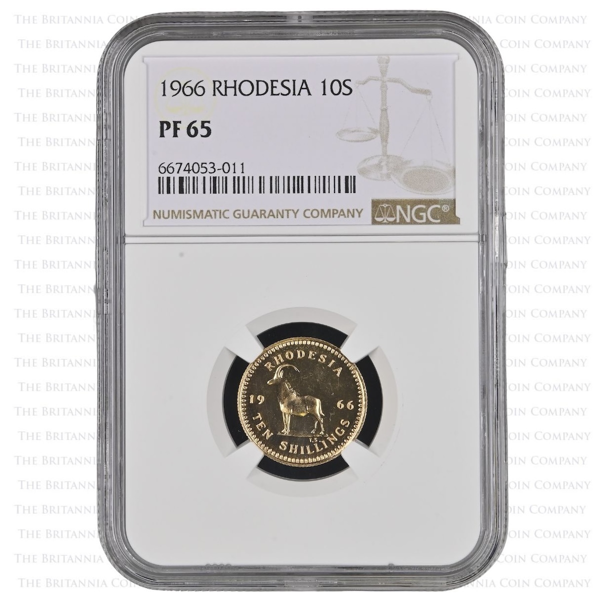 1966 Rhodesia Ten Shillings Gold Proof Coin NGC Graded PF 65 Reverse