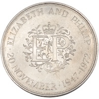 1972 Crown Queen Elizabeth II 25th Silver Wedding Anniversary Coin Thumbnail