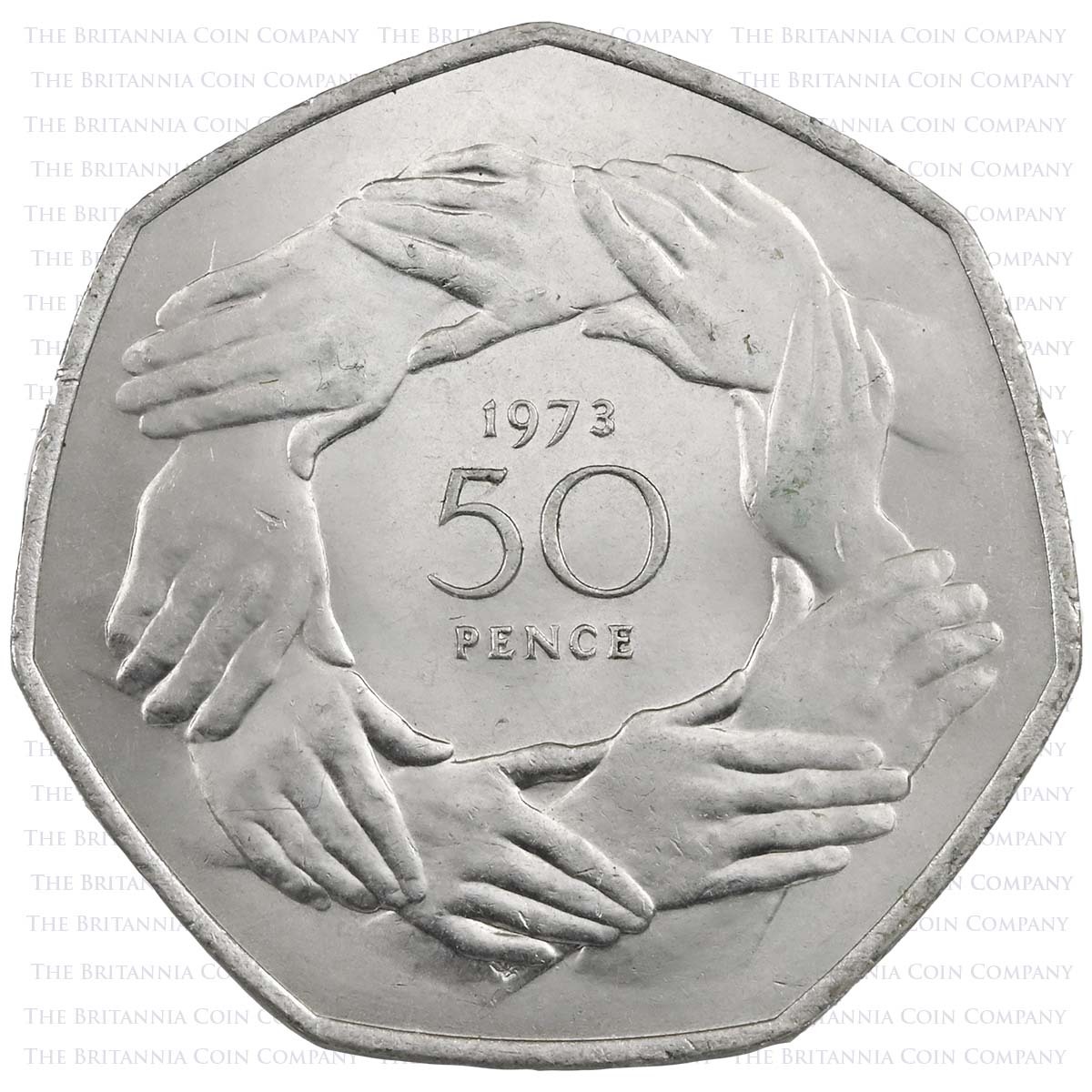 1973 European Economic Community Circulated Fifty Pence Coin Reverse