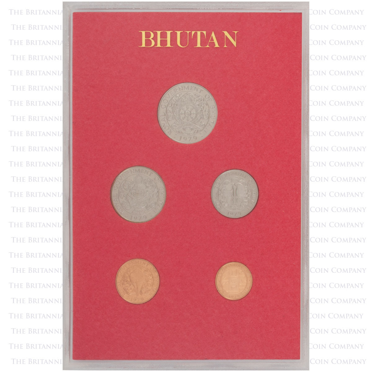 BH79PS 1979 Bhutan Proof Annual Coin Set reverse of the coins