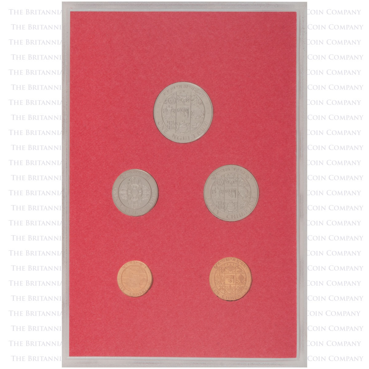 BH79PS 1979 Bhutan Proof Annual Coin Set obverse display
