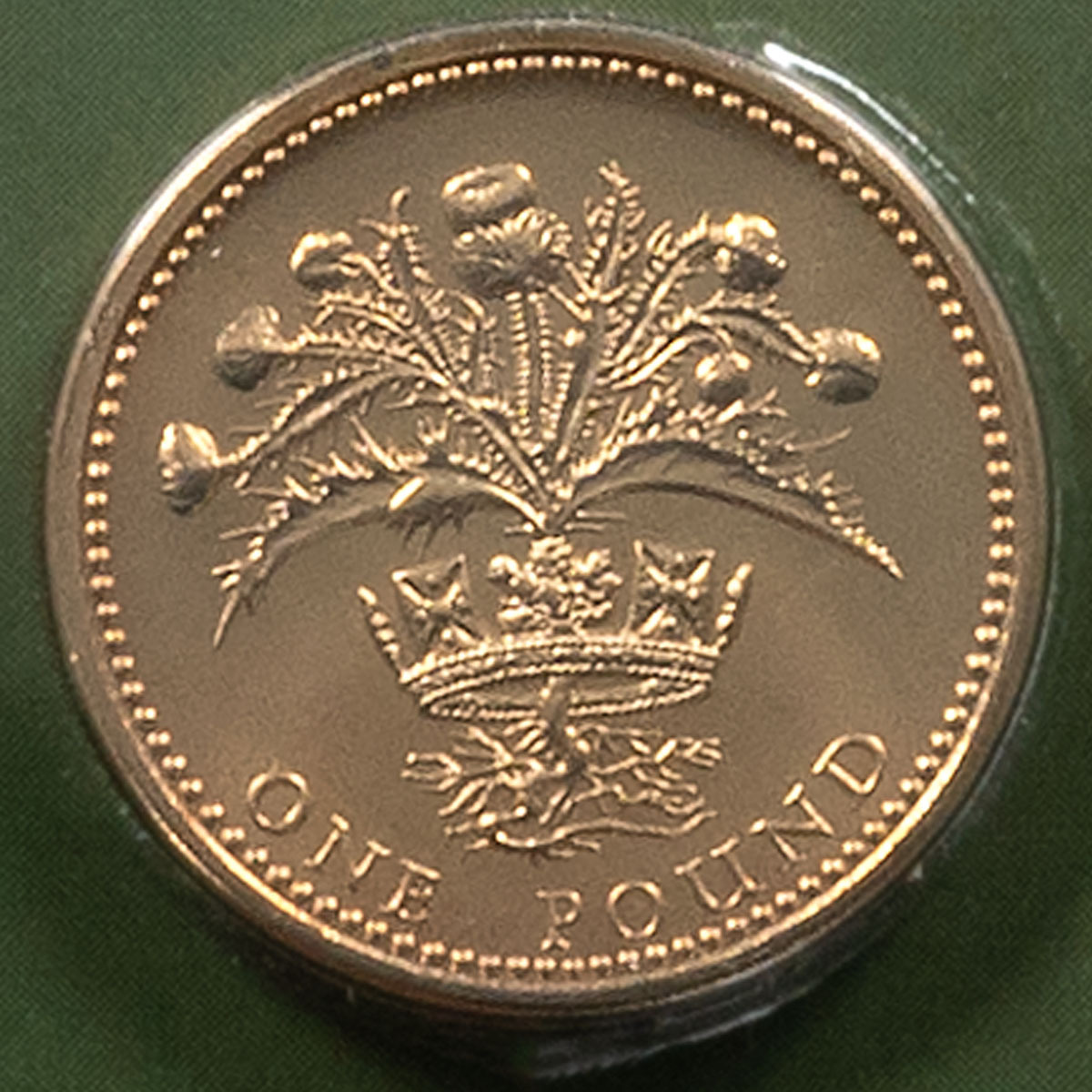 Reverse of UK94BU 1984 Scottish Thistle UK BU £1 Coin 