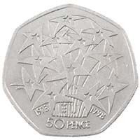 1998 European Union Economic Community Stars Circulated Fifty Pence Coin Thumbnail