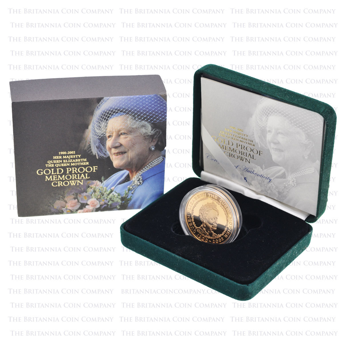 2002 Queen Mother Gold Proof Memorial £5 Crown Boxed