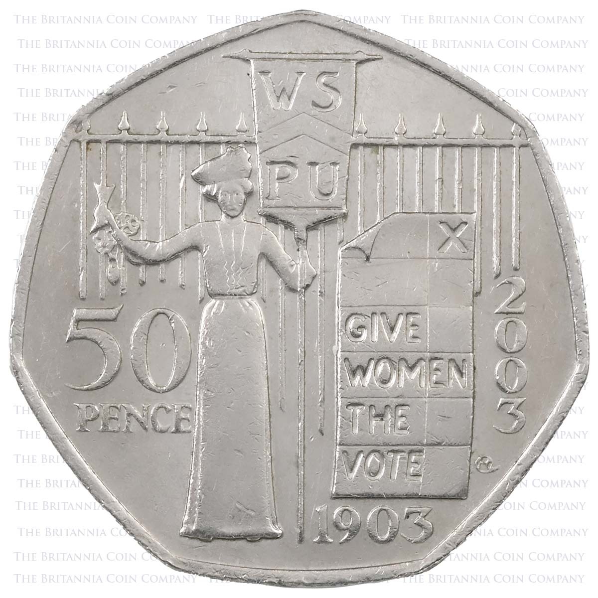 2003 Suffragettes Women's Social And Political Union Votes For Women Circulated Fifty Pence Coin Reverse