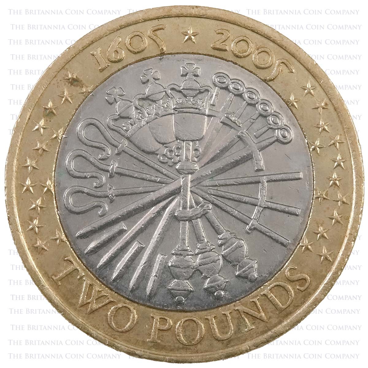 2005 Gunpowder Plot Guy Fawkes Circulated Two Pound Coin Reverse