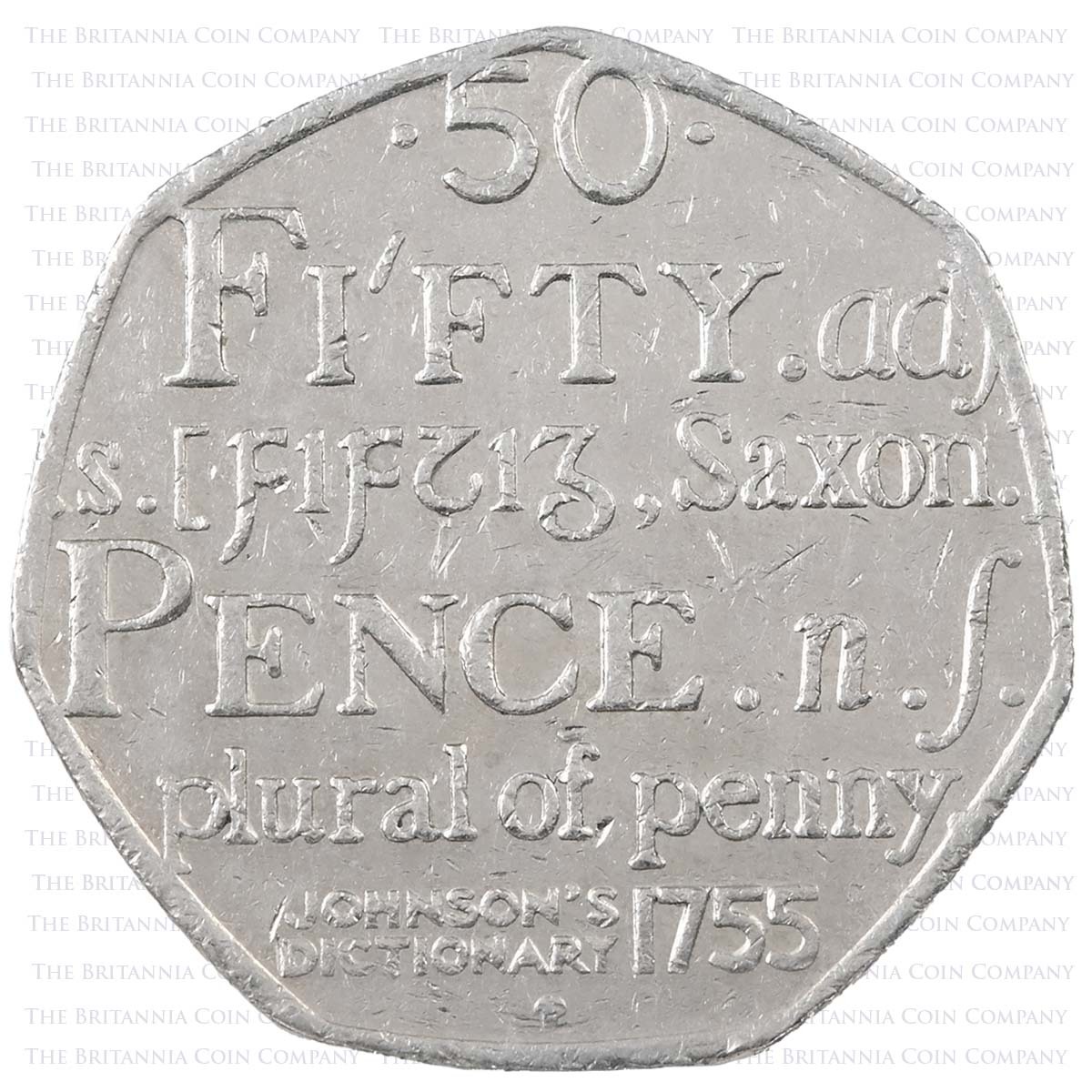 2005 Samuel Johnson's Dictionary Circulated Fifty Pence Coin Reverse