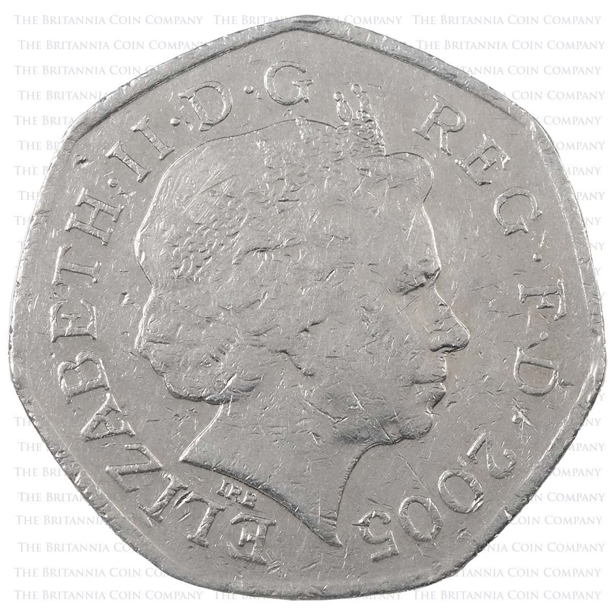 2005 Samuel Johnson's Dictionary Circulated Fifty Pence Coin Obverse