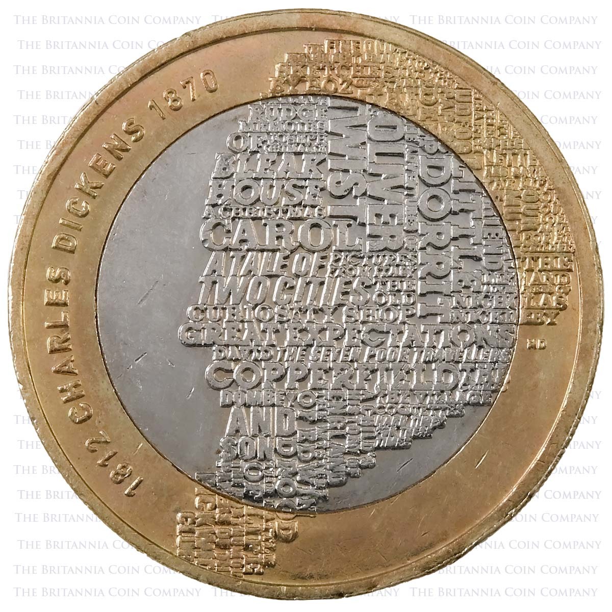 2012 Charles Dickens Circulated Two Pound Coin Reverse