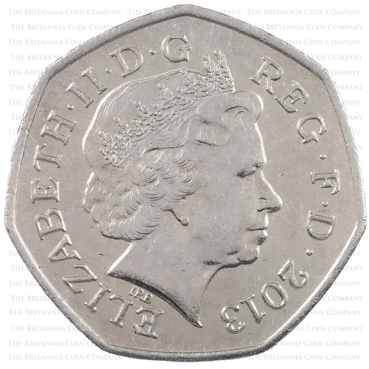 2013 Christopher Ironside Royal Arms Circulated Fifty Pence Coin Obverse