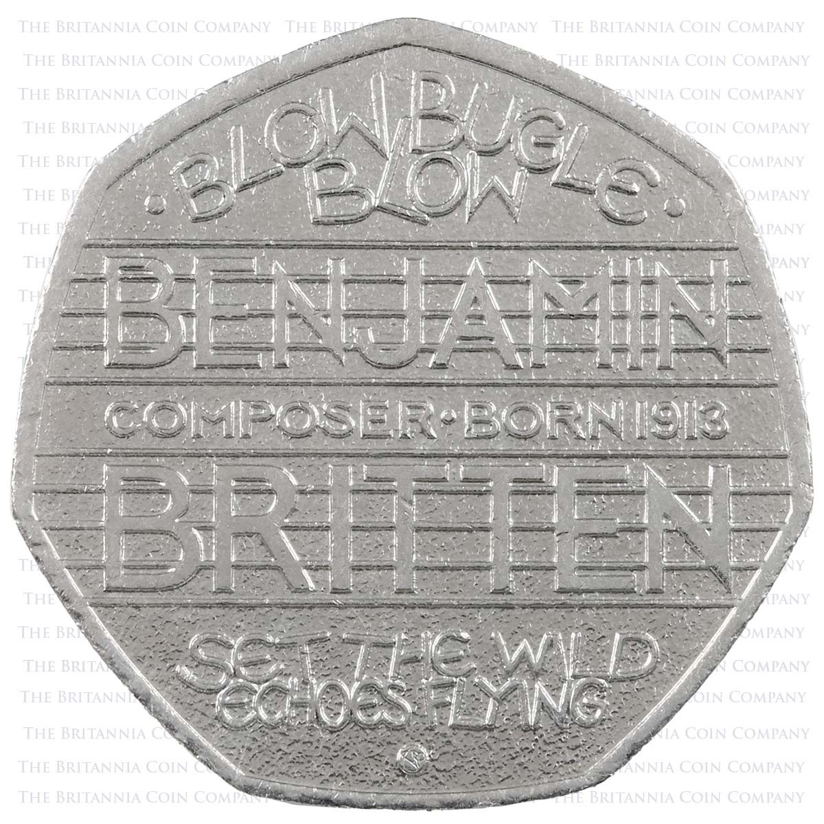 2013 Benjamin Britten Circulated Fifty Pence Coin Reverse